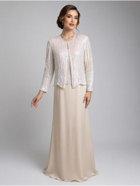 Stenay Vintage Two Piece Maxi Dress Silk Sequin Jacket Blazer Elegant SZ 8